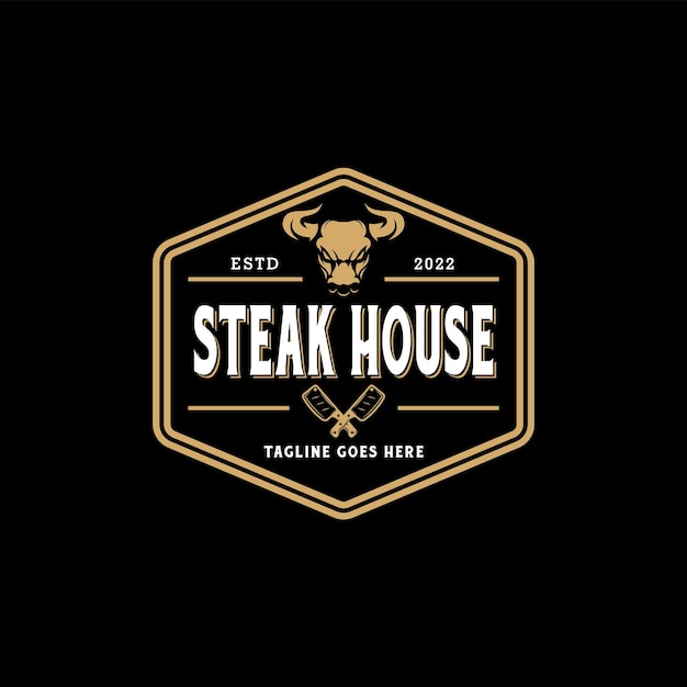 Steak House Vintage Badge Logo-ontwerpinspiratie voor restaurant