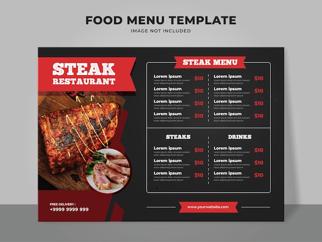 Vector steak menu template. food menu for restaurant and cafe