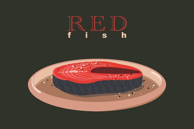 Вектор Стейк из красной рыбы лосося для векторной иллюстрации меню суши изолированный белый фон. вектор