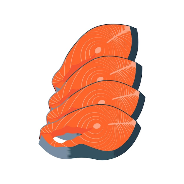 Стейк из лосося из красной рыбы для векторной иллюстрации меню суши Изолированный белый фон