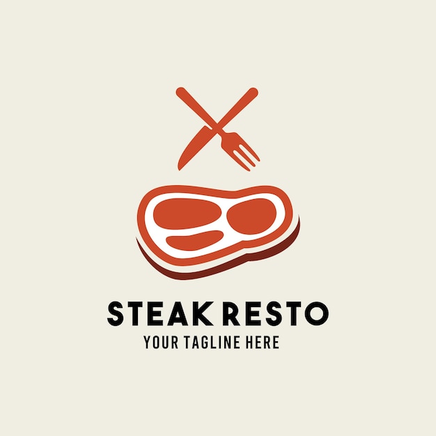 Vector steak restaurant flat style design symbol logo illustration   template