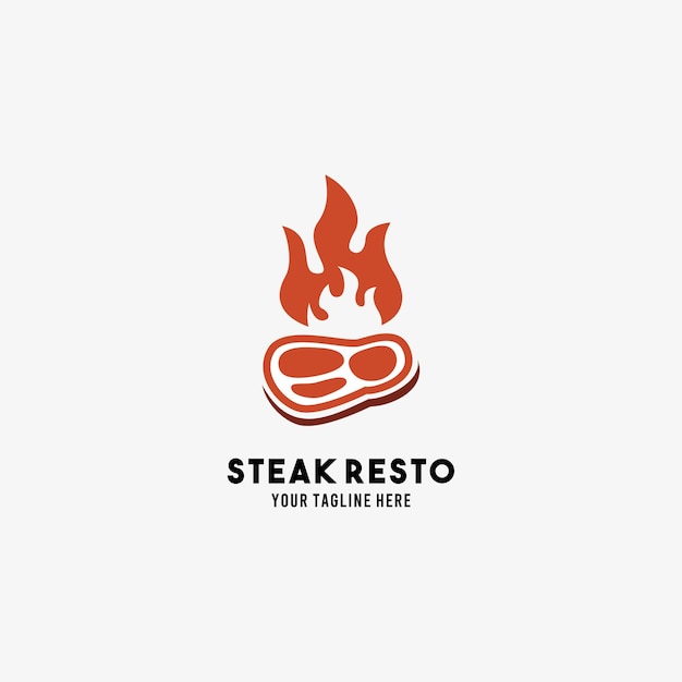 Vettore modello dell'illustrazione del logo di simbolo di design di stile piano del ristorante della bistecca