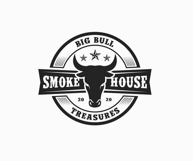 Steakhouse BBQ-logo ontwerp. Rundvlees BBQ-logo sjabloon