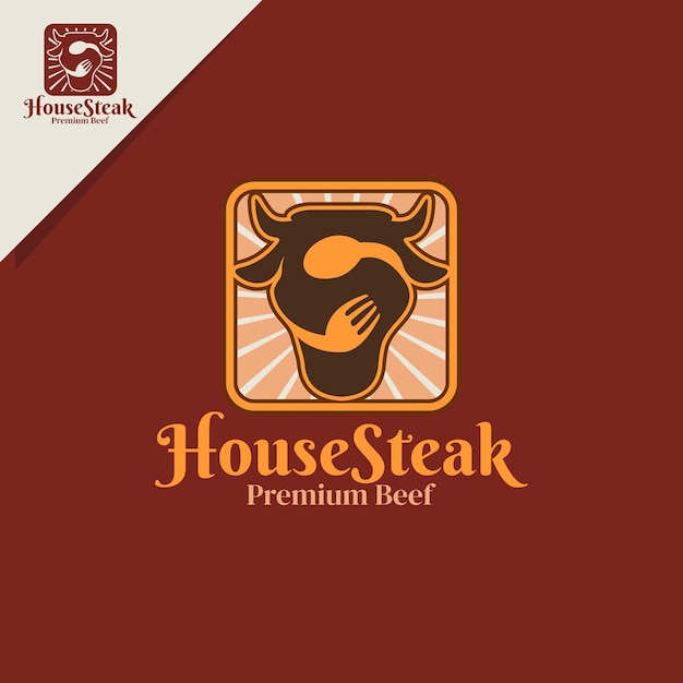steakhouse-logo met pictogrammen voor bestek en rundvlees
