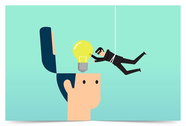 Vector steal light bulb idea from businessman head vector illustration design