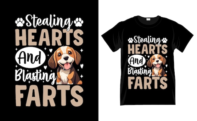 Vector stealing hearts and blasting farts colorful t shirt beagle t shirt design