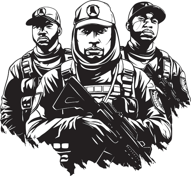 Stealthy Commitment Monochrome Vector Portrait of Silent Heroes Shadows of Bravery Black Vector Art