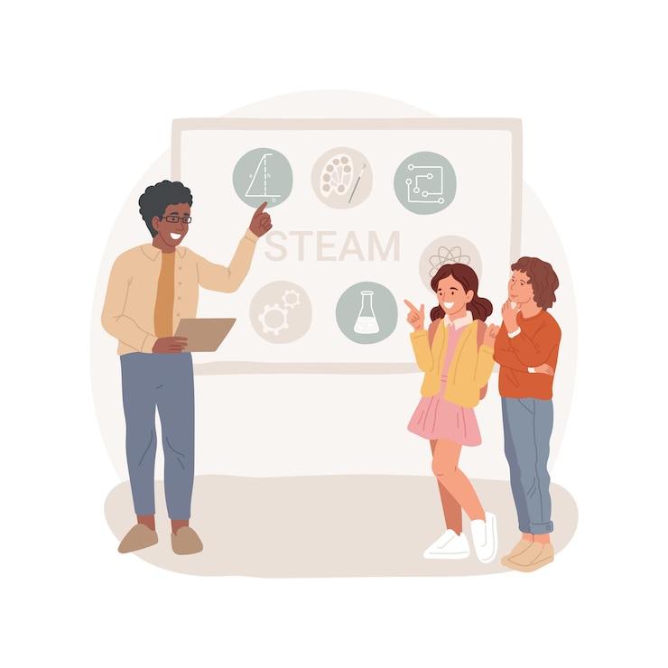 Vector steam focused school isolated cartoon vector illustration