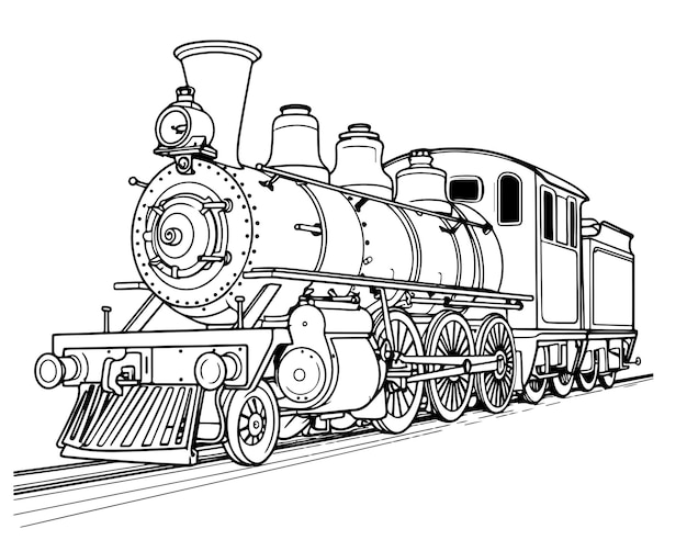 Паровоз, нарисованный вручную эскиз векторной иллюстрации, винтажный транспорт поезда