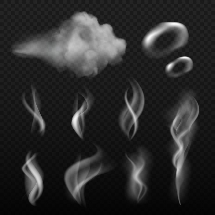 Vector steam and smoke. vape shapes hot kitchen smell realistic pictures