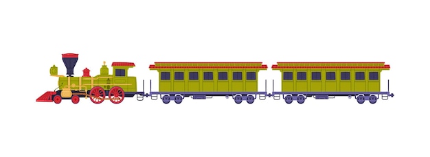 蒸気列車または機関車が乗客ワゴンを引くベクトルイラスト