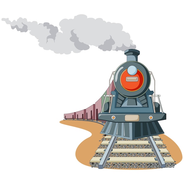 Vector steam train on railroad free vector