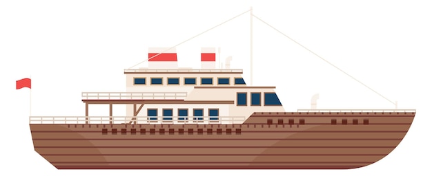 Vector steamboat flat icon retro marine wooden ship