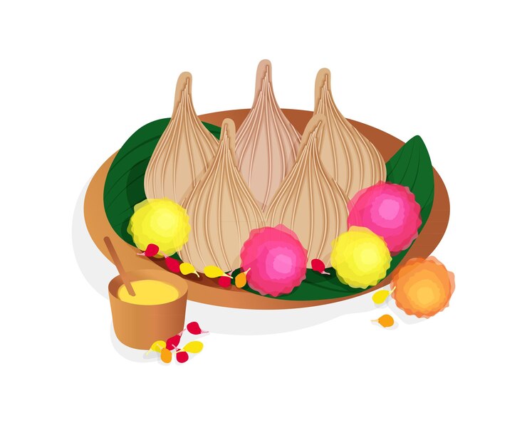 Vector steamed modak and ghee butter vector illustration