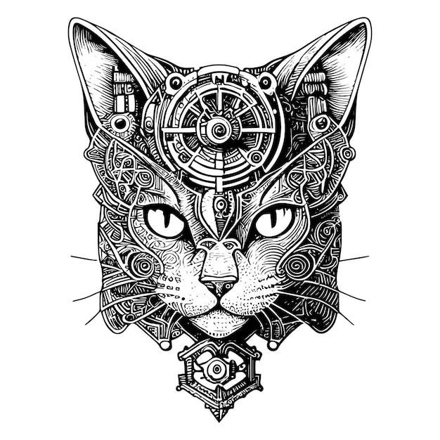 Steampung cat illustration drawing logo