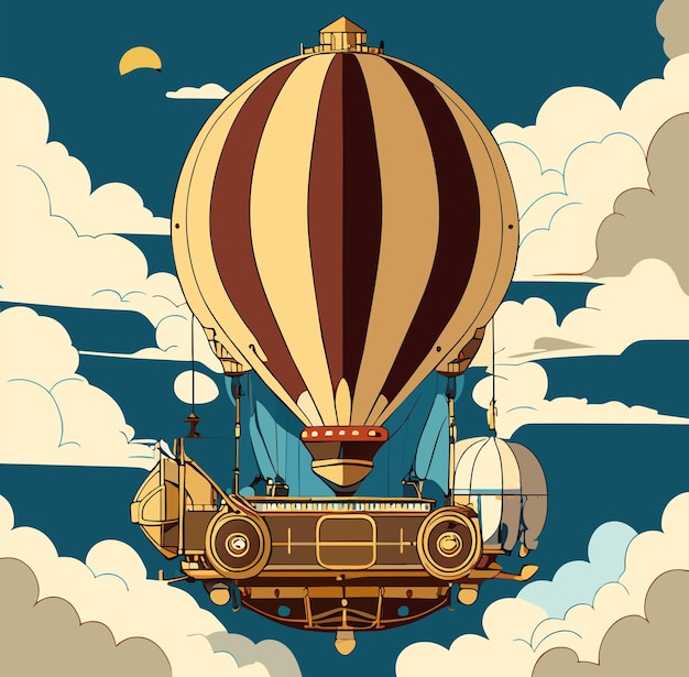 Steampunk Airship AnimeStyled Vector Art