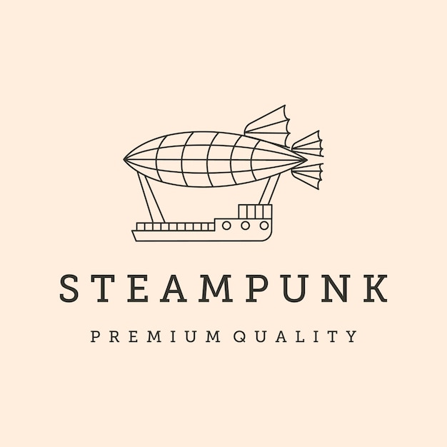 Steampunk airship line art logo vector symbol illustration design