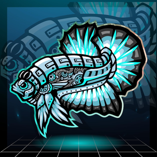 Steampunk betta pesce mascotte esport logo design