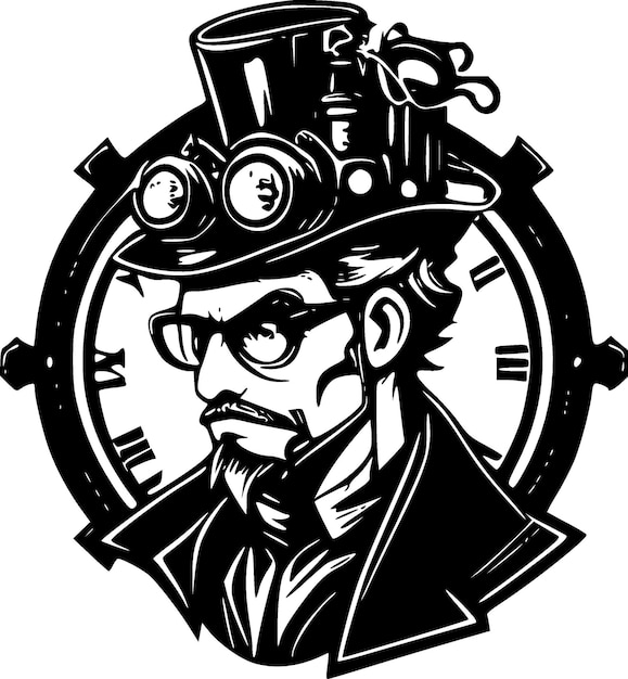 Steampunk Черно-белая изолированная икона Векторная иллюстрация