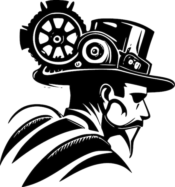 Steampunk black and white vector illustration