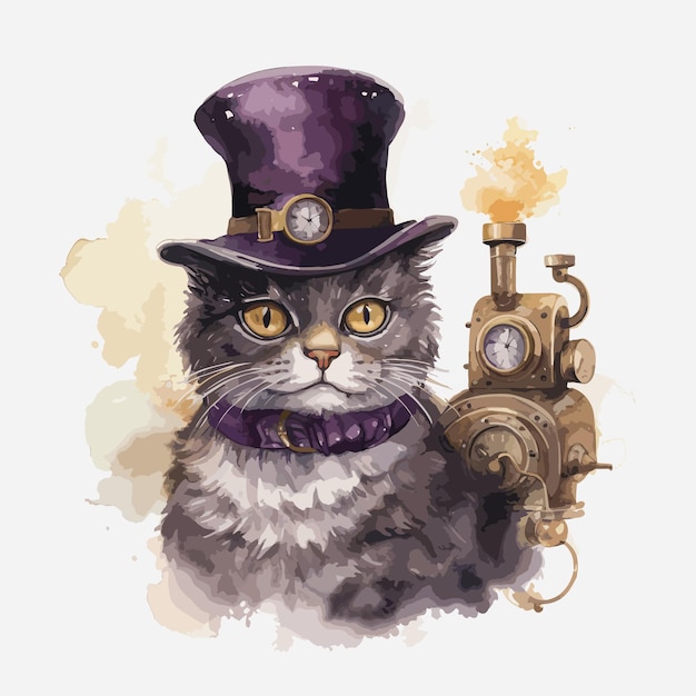 Premium Vector | Steampunk cat vintage vector illustration for tshirt