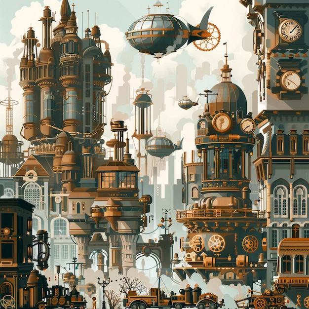Steampunk City PopUp UI Industriële Revolutie RPG-thema PC-ontwerp