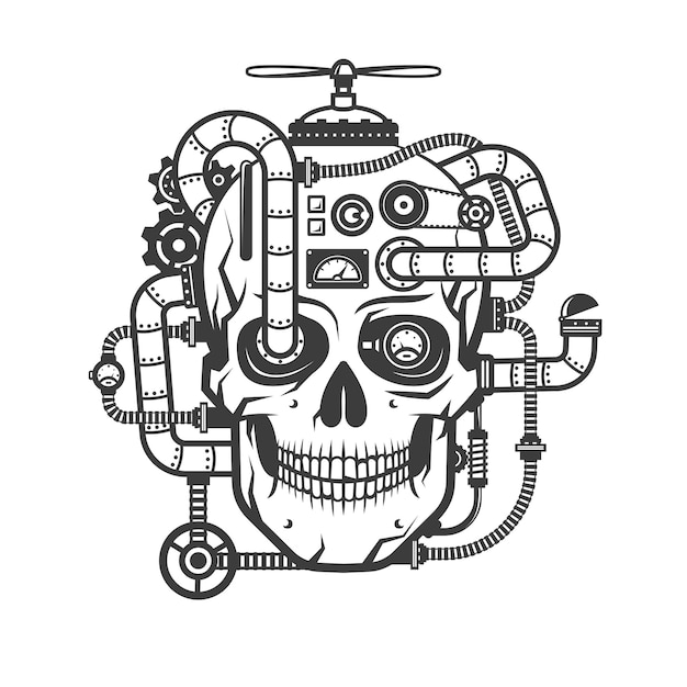 Vector steampunk cyborg schedel