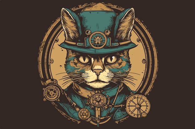 Tshirt에 대 한 Steampunk 개 빈티지 벡터 일러스트 레이 션