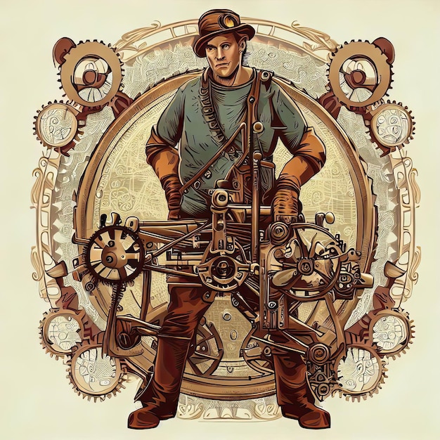 Vector steampunk enigma tshirt design met victoriaanse geïnspireerde achtergrond