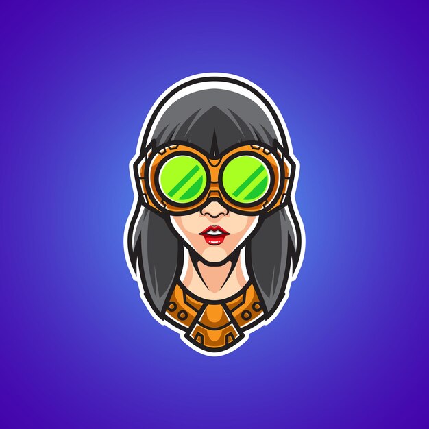 Steampunk girl head sport logo