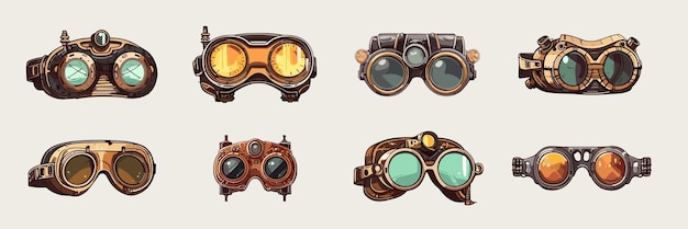 Steampunk 고글 설정 벡터 그림 Steampunk 안경 클립 아트 절연 Steampunk eyeglasse