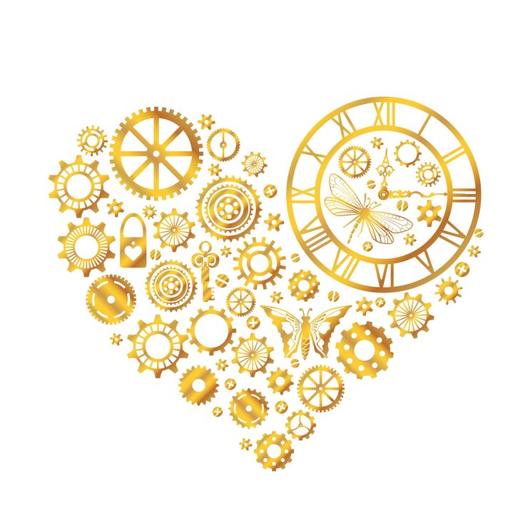 Vector steampunk hart vorm. gouden tandwielen