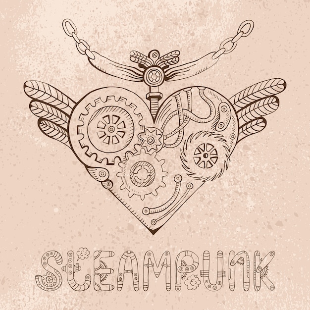 Steampunk heart doodle illustration