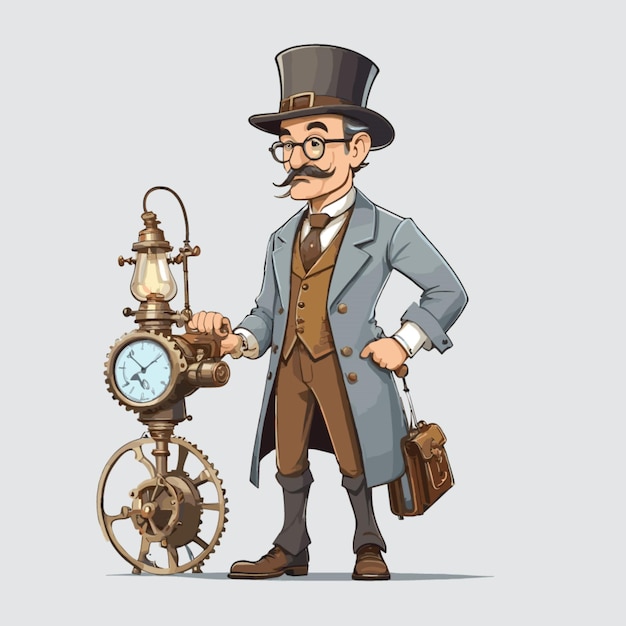 Вектор Вектор steampunk inventor на белом фоне