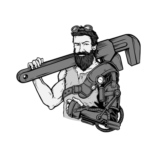 Steampunk mechanic man illustration