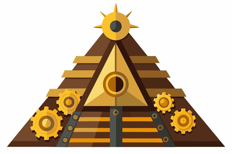 Vector steampunk mechanical pyramid vector on white background
