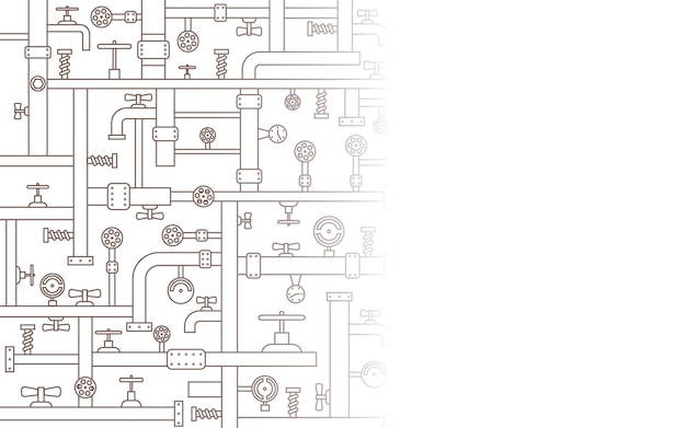 Трубопровод в стиле стимпанк фон контурное изображение есть свободное место для текста векторная иллюстрация