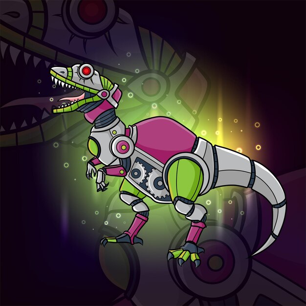 The steampunk robot of velociraptor esport mascot design of illustration