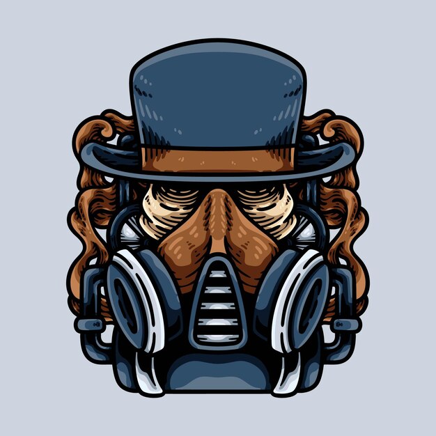 Vector steampunk-schedel met gasmasker