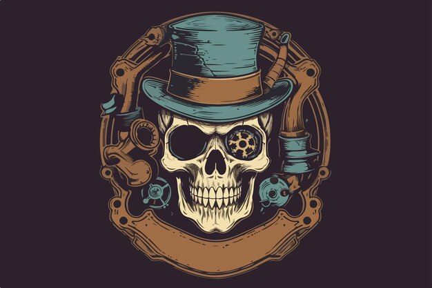 Vector steampunk schedel vintage vectorillustratie voor t-shirt