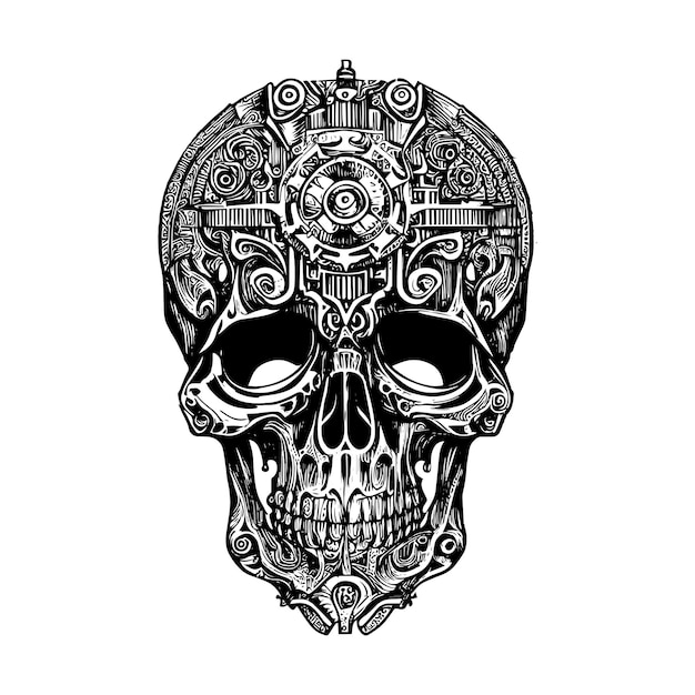 Steampunk skull logo combineert de scherpte van een klassiek schedelontwerp met de ingewikkelde details van s