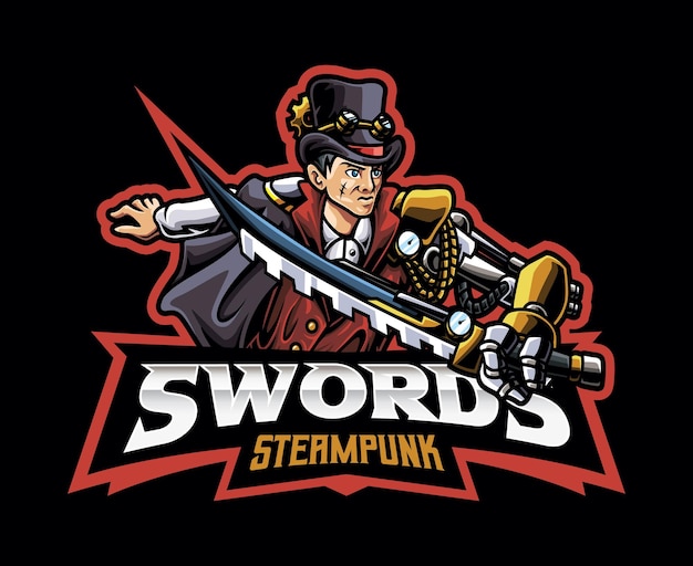 Steampunk swordsman mascot logo design