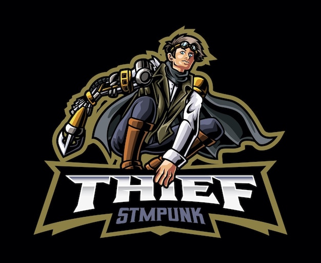 Vector steampunk thief mascot logo design