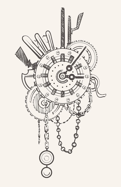 Steampunk watch with chains and gears mechanical