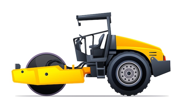 Vector steamroller compactor side view vector illustration heavy machinery construction vehicle