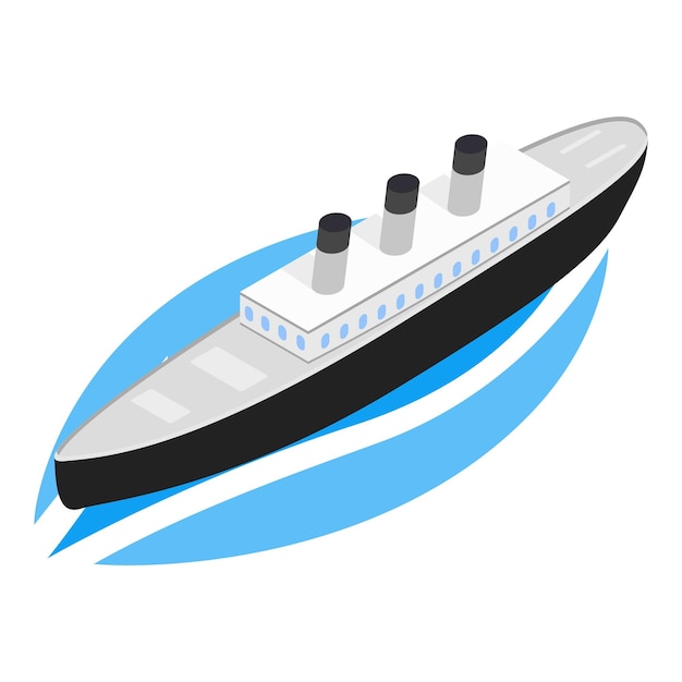 Steamship icon isometric vector Old steam cruise ship with three smoke stack Retro cruise liner steamer historical exposition water transport