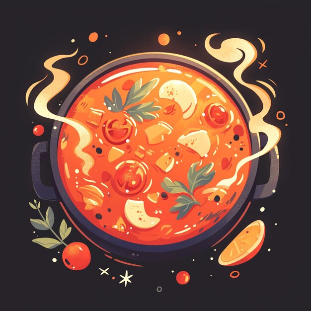 Vector steamy bowl of tomato soup cartoon vibe