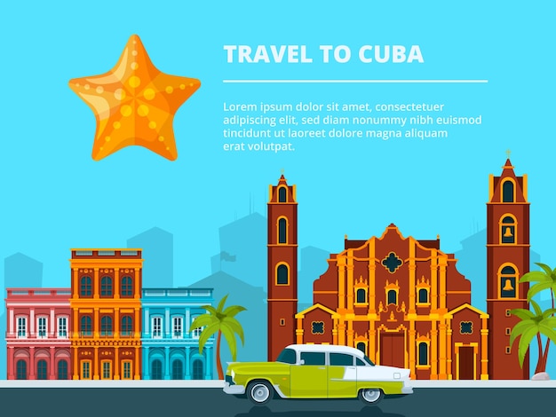 Stedelijk landschap van cuba. verschillende historische symbolen en oriëntatiepunten. reizen en toerisme, stadsgezicht cuba, stad bouwen en stedelijk landschap.