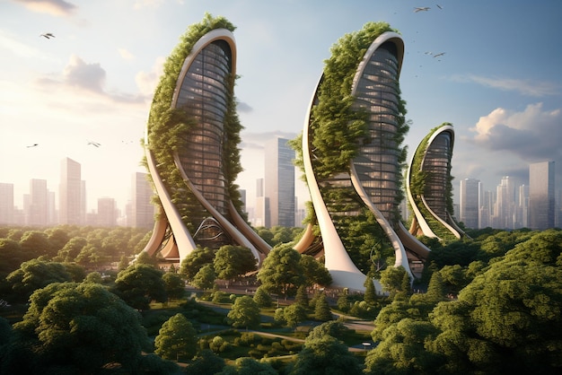 stedelijk stadsbeeld met een futuristisch sportstadion bedekt met weelderige planten van hoge kwaliteit Hyper realistisch