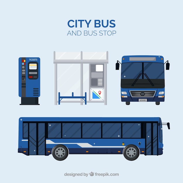 Stedelijke bus- en bushalte met plat ontwerp